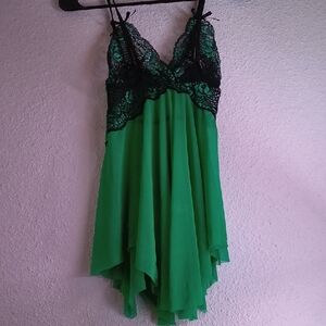 Green and Black Lace Lingerie Dress